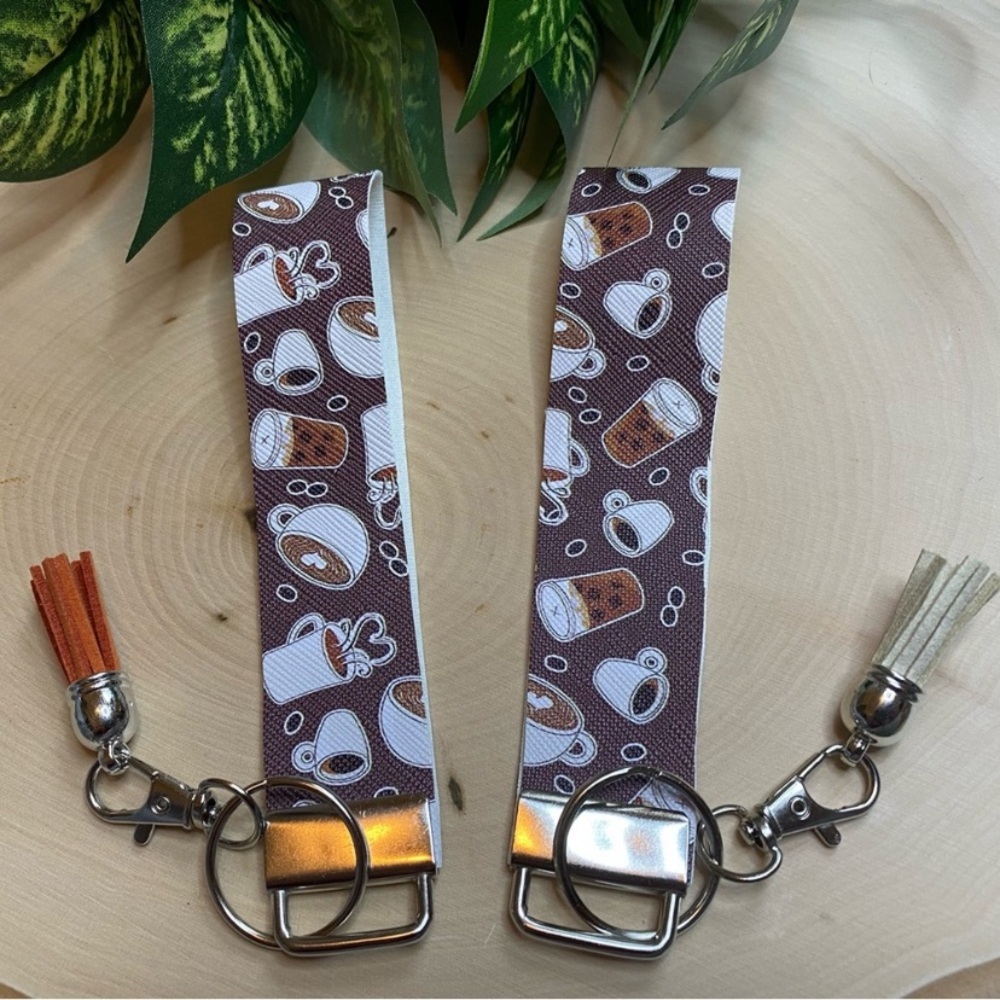 Coffee Lover Theme Designed Keychain Wristlet (price if for 1)
